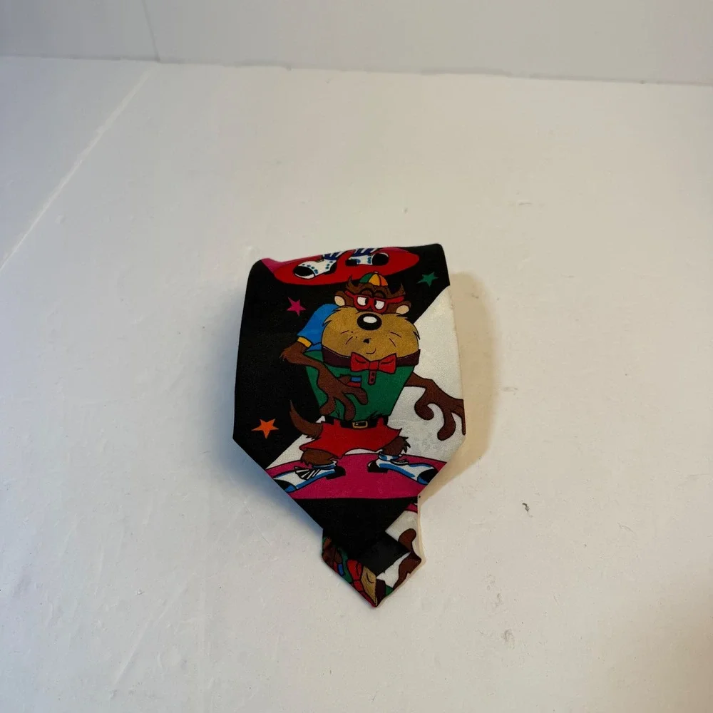 Vintage 1993 Looney Tunes Mania Character Print Necktie Bugs Bunny Taz 90s Tie